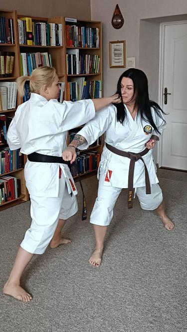 Małgorzata Trojnar i Marzena Grabowska prezentują fragment treningu karate 