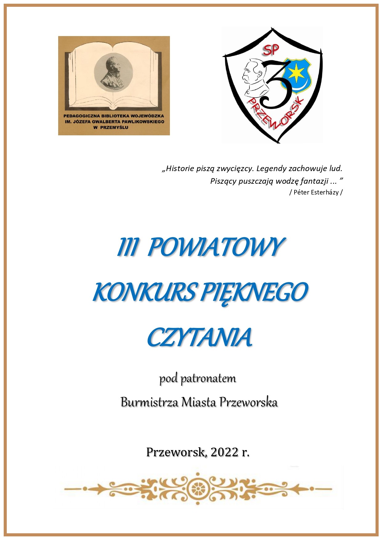 Plakat dot. konkursu - zawiera tytuł konkursu, informacje o organizatorach i patronach.