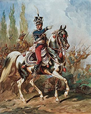 Jan Henry Dąbrowski na czele Legionów, Janusz Kossak, 1882. Akwarela na papierze, kolekcja Instytutu Narodowego im. Ossolińskich. Domena publiczna. Źródło https://commons.wikimedia.org/