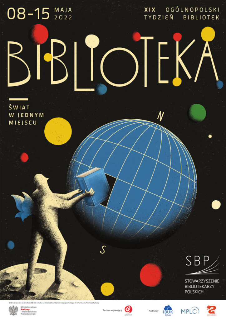Plakat Tygodnia Bibliotek 2022. Projekt Agata Małecka. Źródło: wydawnictwo.sbp.pl